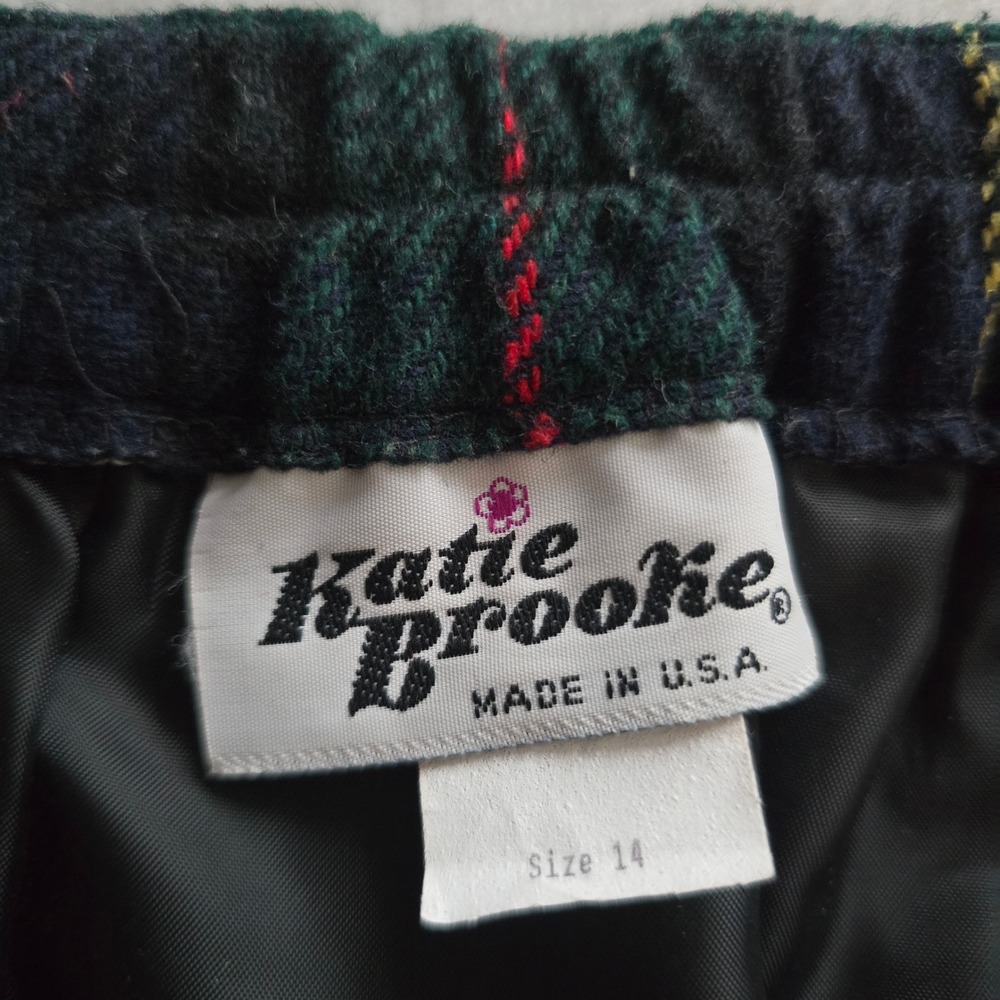 Vintage Katie Brooke Plaid Wool Blend Pencil Skirt Green Navy Tartan Size 14 - Picture 3 of 14